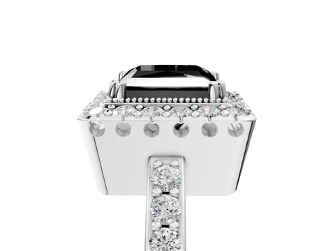 White gold Fancy Black Princess Cut Diamond Halo Ring with Pavé Band and Prong Setting_27