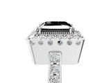 White gold Fancy Black Princess Cut Diamond Halo Ring with Pavé Band and Prong Setting_29