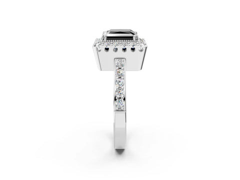 White gold Fancy Black Princess Cut Diamond Halo Ring with Pavé Band and Prong Setting_2
