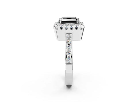 White gold Fancy Black Princess Cut Diamond Halo Ring with Pavé Band and Prong Setting_32
