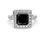 White gold Fancy Black Princess Cut Diamond Halo Ring with Pavé Band and Prong Setting_35