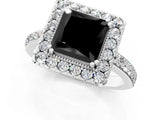 White gold Fancy Black Princess Cut Diamond Halo Ring with Pavé Band and Prong Setting_36