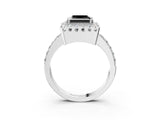 White gold Fancy Black Princess Cut Diamond Halo Ring with Pavé Band and Prong Setting_38