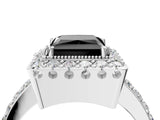 White gold Fancy Black Princess Cut Diamond Halo Ring with Pavé Band and Prong Setting_39