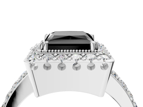 White gold Fancy Black Princess Cut Diamond Halo Ring with Pavé Band and Prong Setting_39