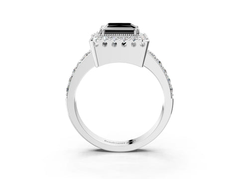 White gold Fancy Black Princess Cut Diamond Halo Ring with Pavé Band and Prong Setting_3