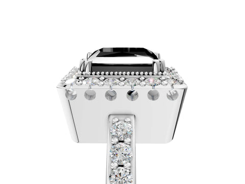 White gold Fancy Black Princess Cut Diamond Halo Ring with Pavé Band and Prong Setting_40