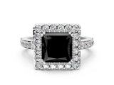 White gold Fancy Black Princess Cut Diamond Halo Ring with Pavé Band and Prong Setting_42