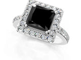 White gold Fancy Black Princess Cut Diamond Halo Ring with Pavé Band and Prong Setting_43