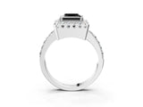 White gold Fancy Black Princess Cut Diamond Halo Ring with Pavé Band and Prong Setting_45