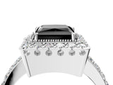 White gold Fancy Black Princess Cut Diamond Halo Ring with Pavé Band and Prong Setting_46