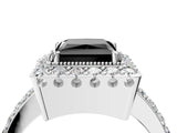 White gold Fancy Black Princess Cut Diamond Halo Ring with Pavé Band and Prong Setting_4