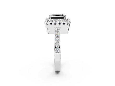 White gold Fancy Black Princess Cut Diamond Halo Ring with Pavé Band and Prong Setting_50