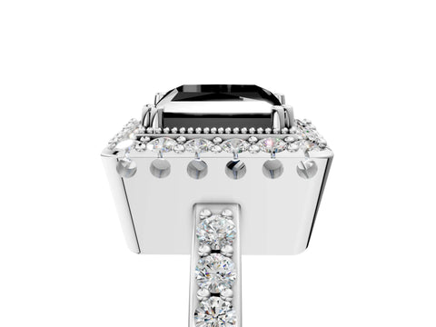White gold Fancy Black Princess Cut Diamond Halo Ring with Pavé Band and Prong Setting_53