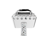 White gold Fancy Black Princess Cut Diamond Halo Ring with Pavé Band and Prong Setting_5