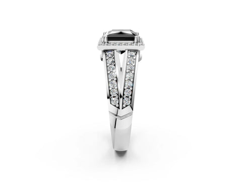 White gold Fancy Black Princess Cut Diamond Halo Ring with Split Shank Pavé Band and Four-Prong Setting_14