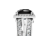 White gold Fancy Black Princess Cut Diamond Halo Ring with Split Shank Pavé Band and Four-Prong Setting_17