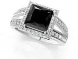 White gold Fancy Black Princess Cut Diamond Halo Ring with Split Shank Pavé Band and Four-Prong Setting_1