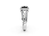 White gold Fancy Black Princess Cut Diamond Halo Ring with Split Shank Pavé Band and Four-Prong Setting_2