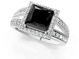 White gold Fancy Black Princess Cut Diamond Halo Ring with Split Shank Pavé Band and Four-Prong Setting_36