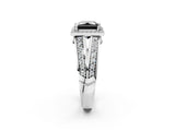 White gold Fancy Black Princess Cut Diamond Halo Ring with Split Shank Pavé Band and Four-Prong Setting_38