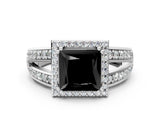 White gold Fancy Black Princess Cut Diamond Halo Ring with Split Shank Pavé Band and Four-Prong Setting_40