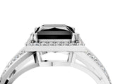 White gold Fancy Black Princess Cut Diamond Halo Ring with Split Shank Pavé Band and Four-Prong Setting_44
