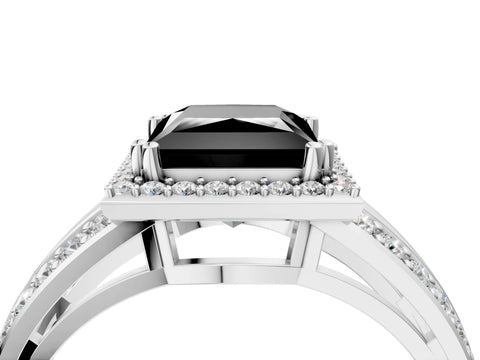 White gold Fancy Black Princess Cut Diamond Halo Ring with Split Shank Pavé Band and Four-Prong Setting_44