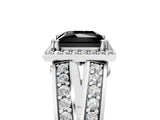 White gold Fancy Black Princess Cut Diamond Halo Ring with Split Shank Pavé Band and Four-Prong Setting_45
