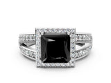 White gold Fancy Black Princess Cut Diamond Halo Ring with Split Shank Pavé Band and Four-Prong Setting_52