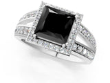White gold Fancy Black Princess Cut Diamond Halo Ring with Split Shank Pavé Band and Four-Prong Setting_53