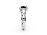 White gold Fancy Black Princess Cut Diamond Halo Ring with Split Shank Pavé Band and Four-Prong Setting_61