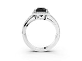 White gold Fancy Black Princess Cut Diamond Halo Ring with Split Shank Pavé Band and Four-Prong Setting_62