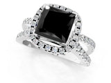 White gold Fancy Black Princess Cut Diamond Halo Ring with Split Shank Pavé Band and Prong Setting_13