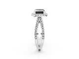 White gold Fancy Black Princess Cut Diamond Halo Ring with Split Shank Pavé Band and Prong Setting_14