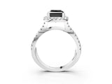 White gold Fancy Black Princess Cut Diamond Halo Ring with Split Shank Pavé Band and Prong Setting_15