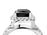 White gold Fancy Black Princess Cut Diamond Halo Ring with Split Shank Pavé Band and Prong Setting_16