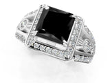 White gold Fancy Black Princess Cut Diamond Halo Ring with Split Shank and Bezel Accents and Four-Prong Setting_1