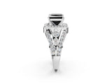 White gold Fancy Black Princess Cut Diamond Halo Ring with Split Shank and Bezel Accents and Four-Prong Setting_2