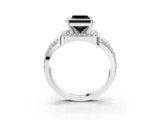 White gold Fancy Black Princess Cut Diamond Halo Ring with Split Shank and Bezel Accents and Four-Prong Setting_3