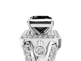 White gold Fancy Black Princess Cut Diamond Halo Ring with Split Shank and Bezel Accents and Four-Prong Setting_5