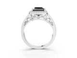 White gold Fancy Black Princess Cut Diamond Halo Ring with Split Shank and Bezel Accents and Prong Setting_3