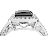 White gold Fancy Black Princess Cut Diamond Halo Ring with Split Shank and Bezel Accents and Prong Setting_4