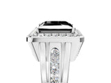 White gold Fancy Black Princess Cut Diamond Halo Ring with Split Shank and Bezel Accents and Prong Setting_5