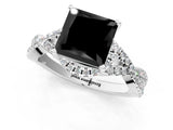 White gold Fancy Black Princess Cut Diamond  Halo Twist Band Solitaire Prong Setting Ring_13