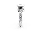White gold Fancy Black Princess Cut Diamond  Halo Twist Band Solitaire Prong Setting Ring_14