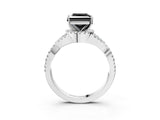 White gold Fancy Black Princess Cut Diamond  Halo Twist Band Solitaire Prong Setting Ring_15