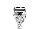 White gold Fancy Black Princess Cut Diamond  Halo Twist Band Solitaire Prong Setting Ring_17