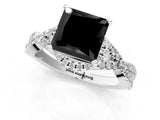 White gold Fancy Black Princess Cut Diamond Halo Twist Band Solitaire Prong Setting Ring_1