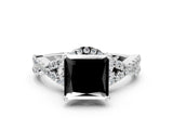 White gold Fancy Black Princess Cut Diamond  Halo Twist Band Solitaire Prong Setting Ring_24